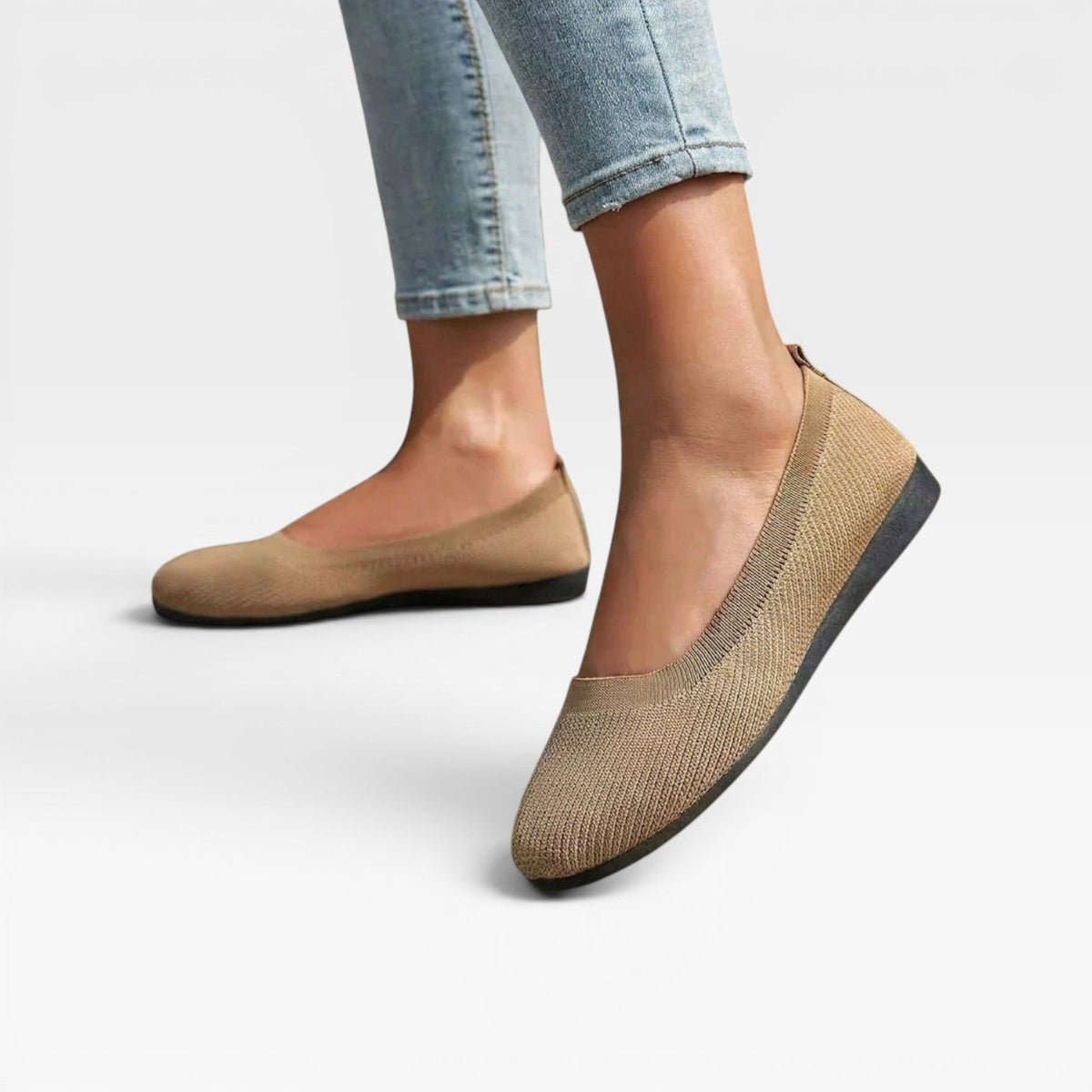 Knit Ballet Flats, Cushioned Round Toe Slip On Shoes