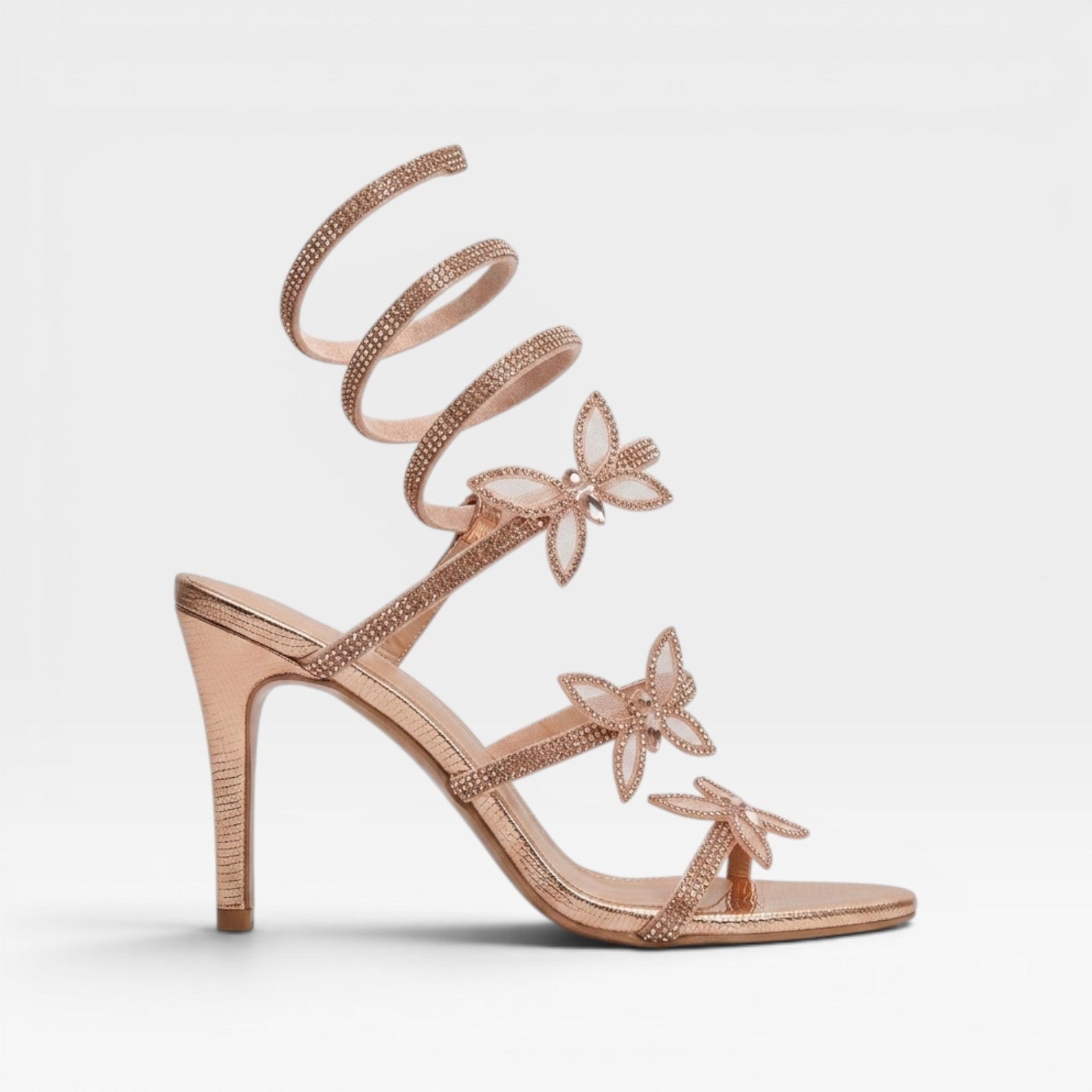 Crystal Butterfly Spiral Sandals, Open Toe Stilettos