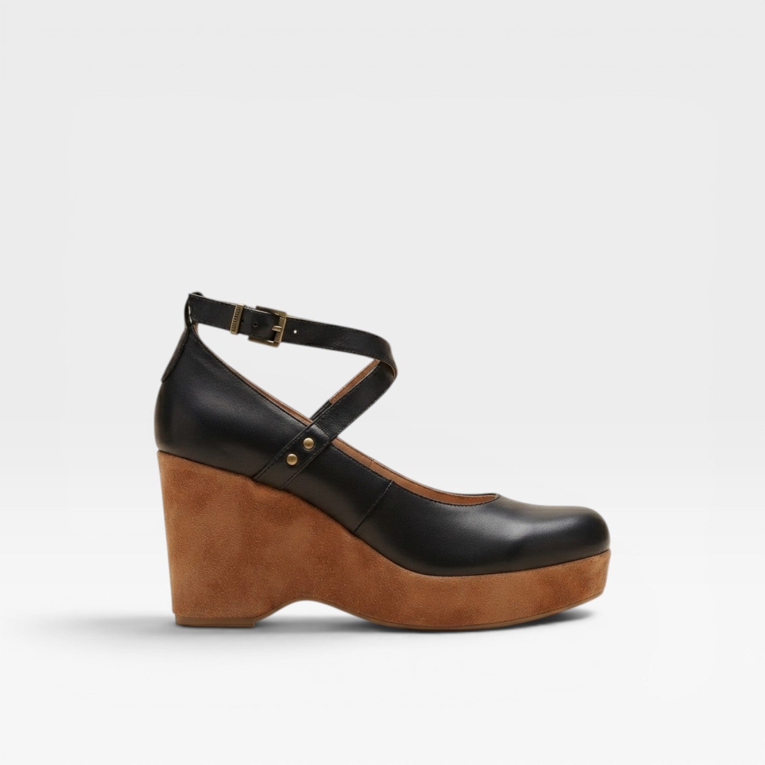 Cross Strap Wedge Sandals, Closed Toe Leather Platform