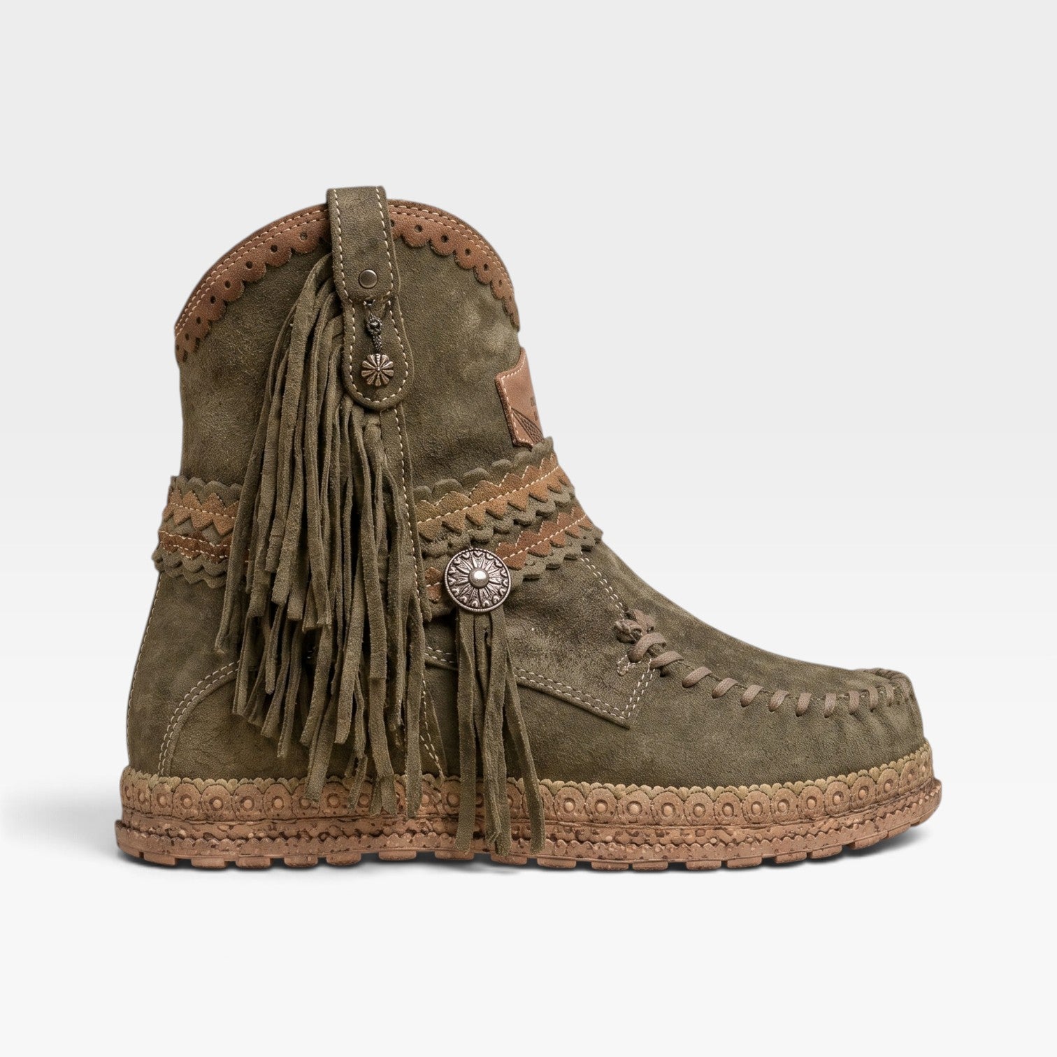 Suede Fringe Ankle Boots, Cushioned Insole Boho Style