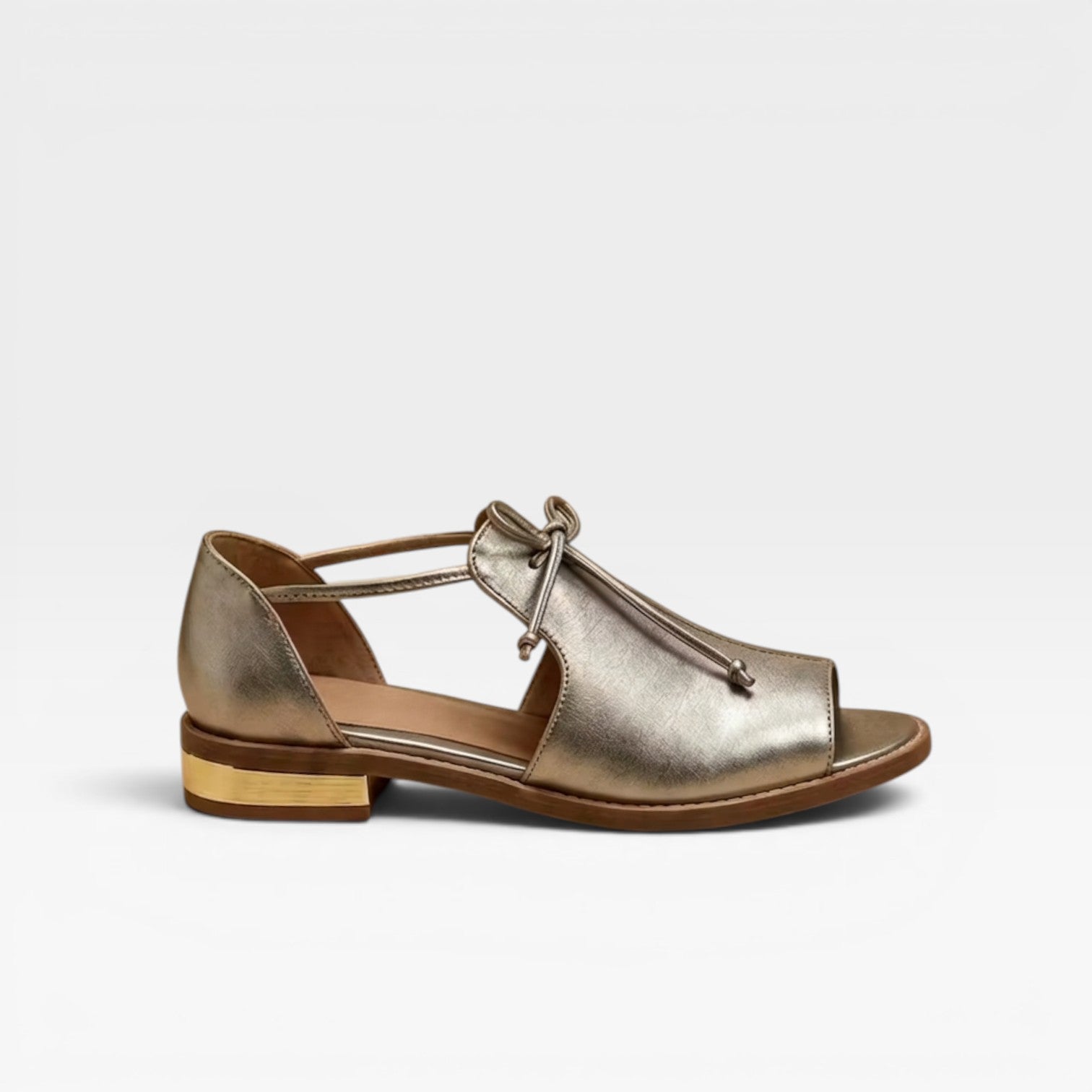 Peep Toe Leather Sandals, Cushioned Arch Support Flats