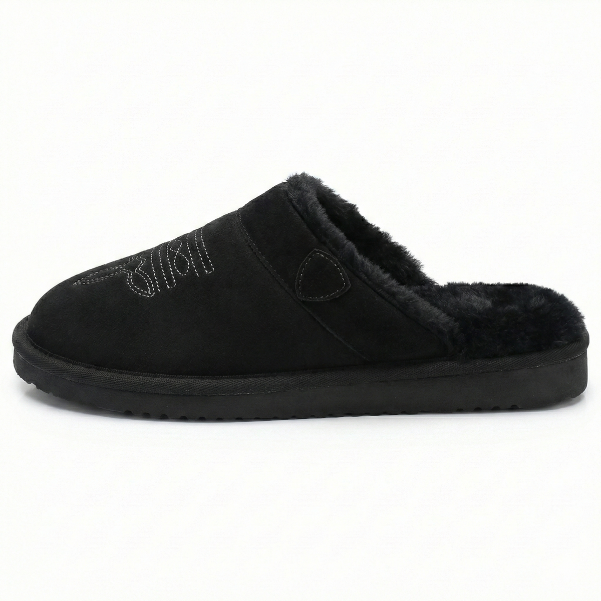 Suede Look Cowboy Slippers, Faux Fur Lined Slip On Mule