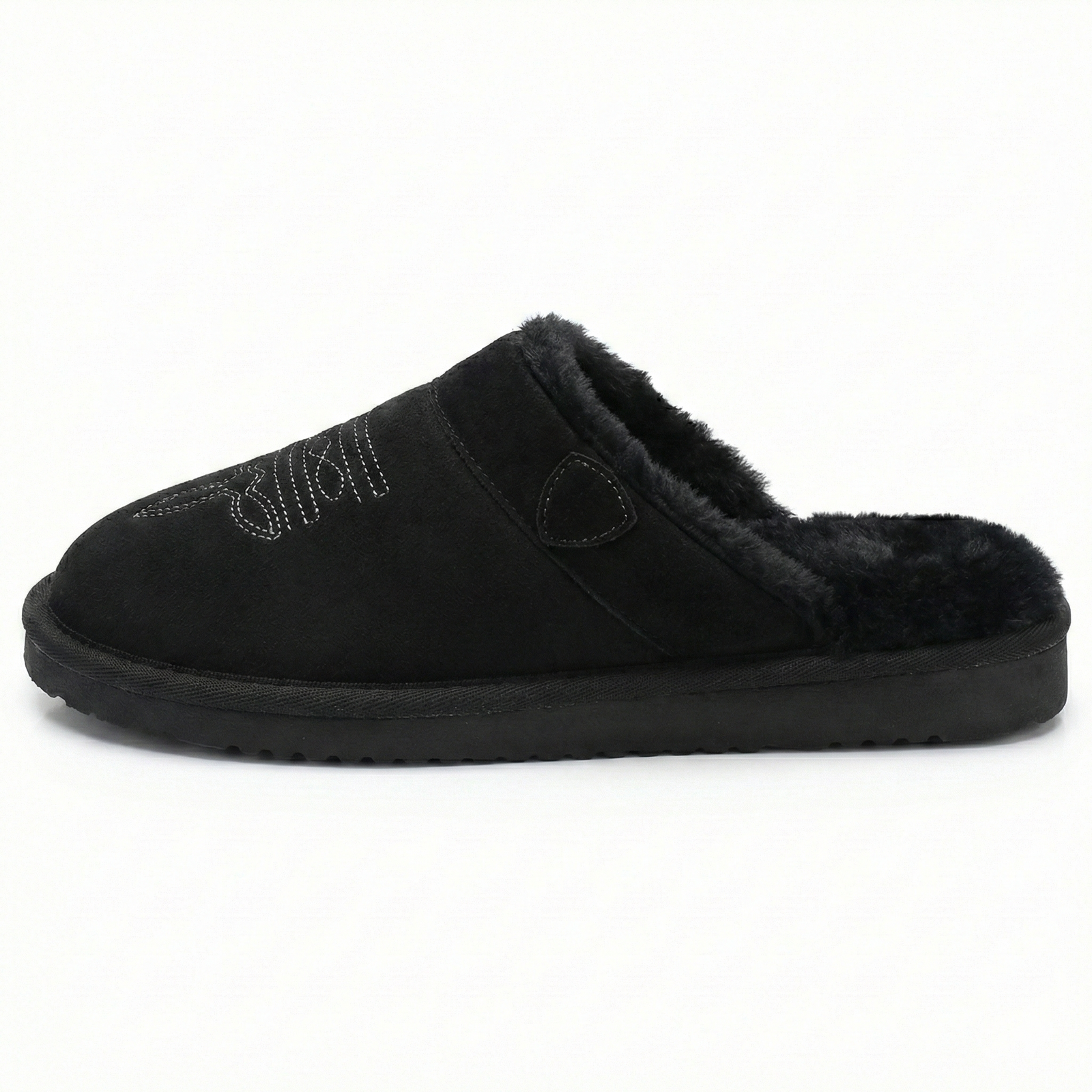Suede Look Cowboy Slippers, Faux Fur Lined Slip On Mule