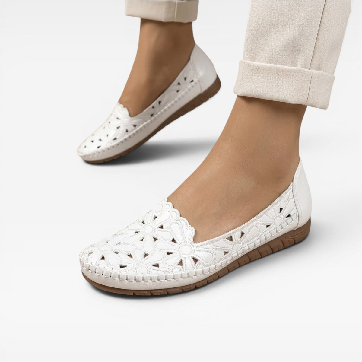 Floral Cutout Flats, Slip On Round Toe Summer Shoes