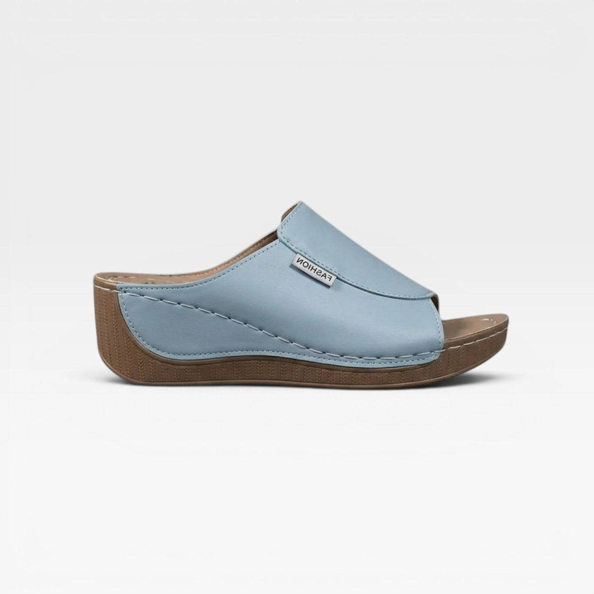 Leather Wedge Slide Sandals, Open Toe Cushioned Footbed