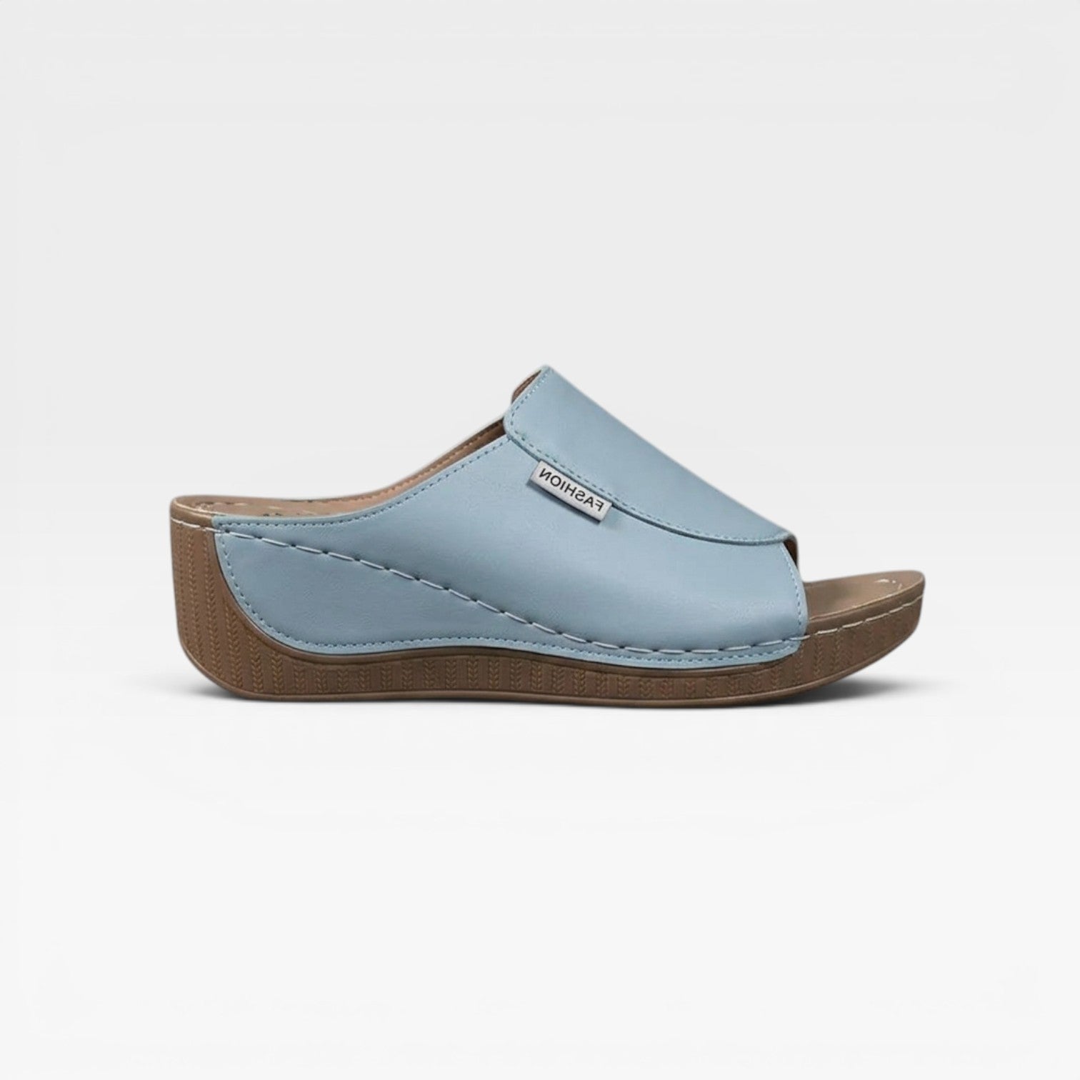 Leather Wedge Slide Sandals, Open Toe Cushioned Footbed