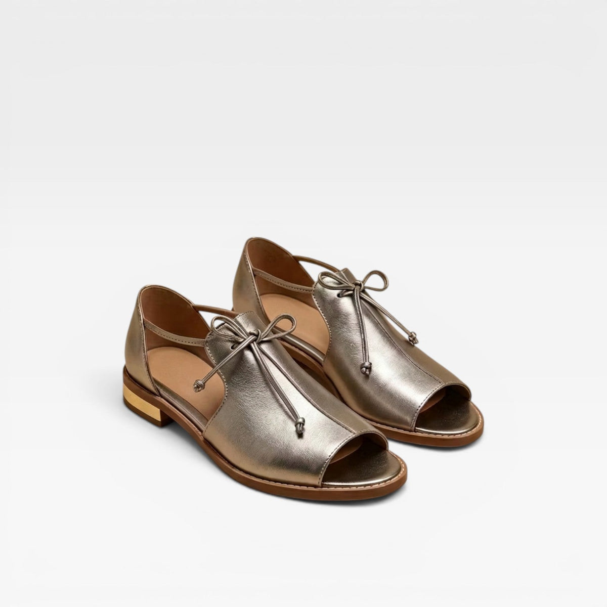 Peep Toe Leather Sandals, Cushioned Arch Support Flats