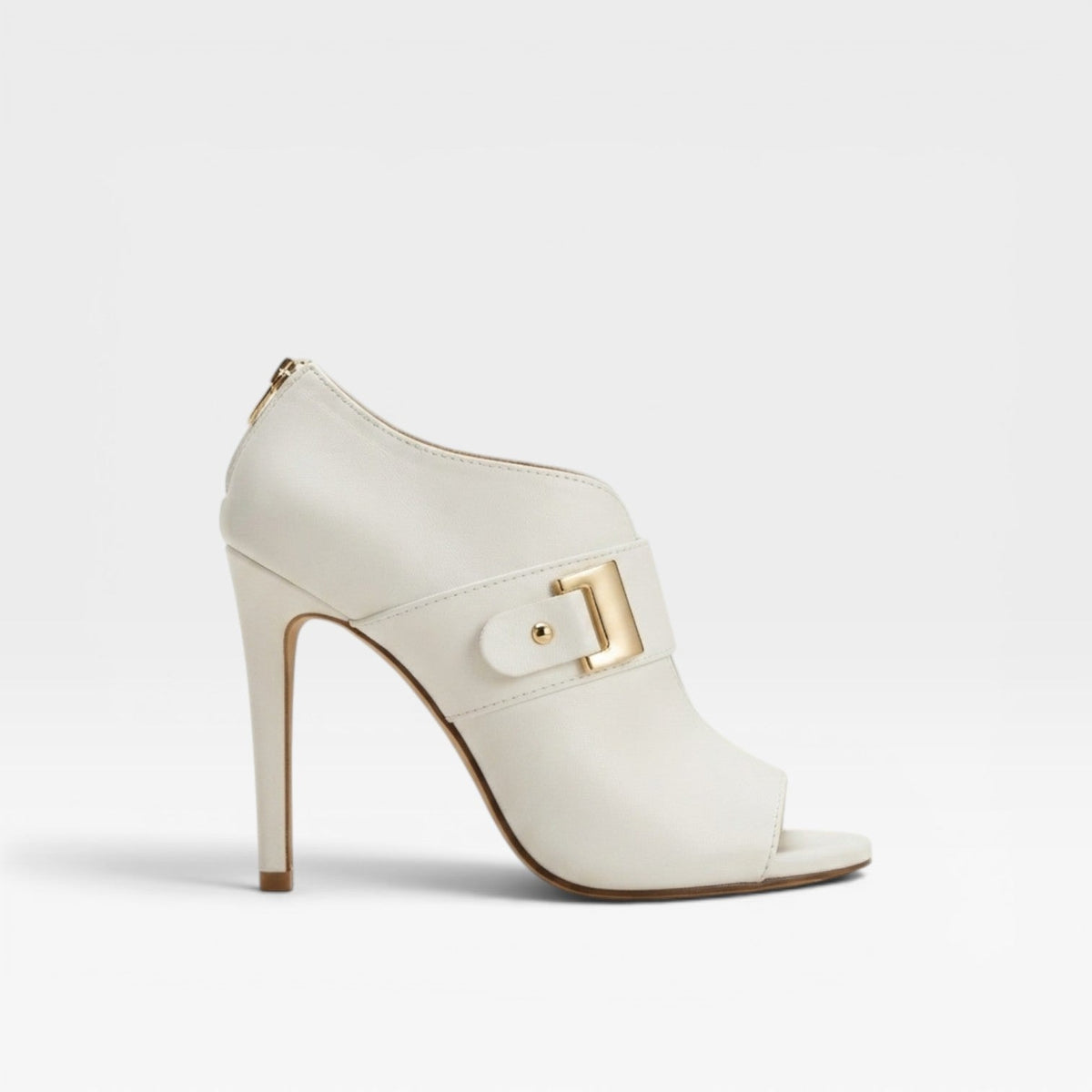 Peep Toe Ankle Boots, Leather Buckle Stiletto Booties