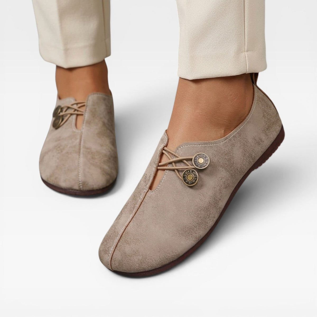 Vintage Button Loafers, Soft Round Toe Slip On Flats