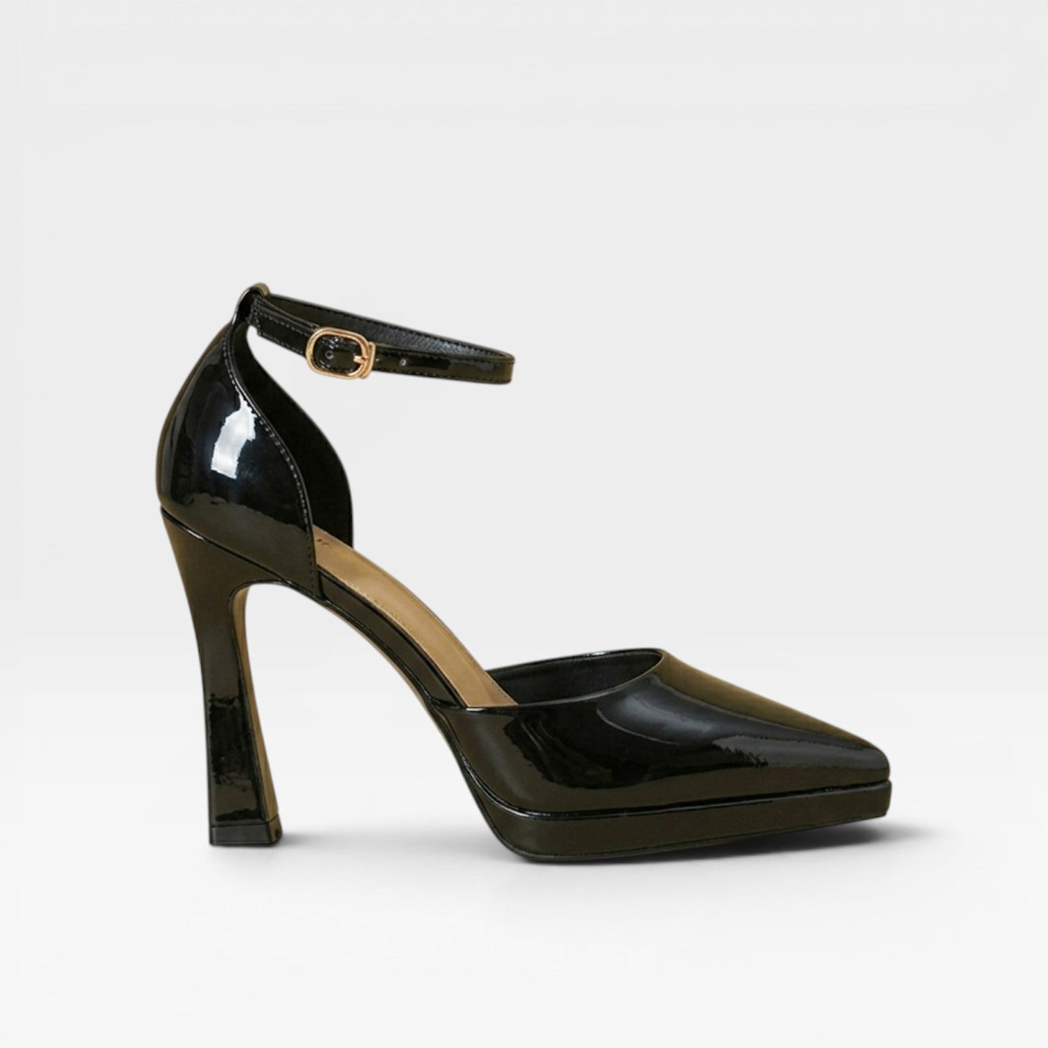 Patent Leather Pointed Toe Pumps, Ankle Strap Stiletto
