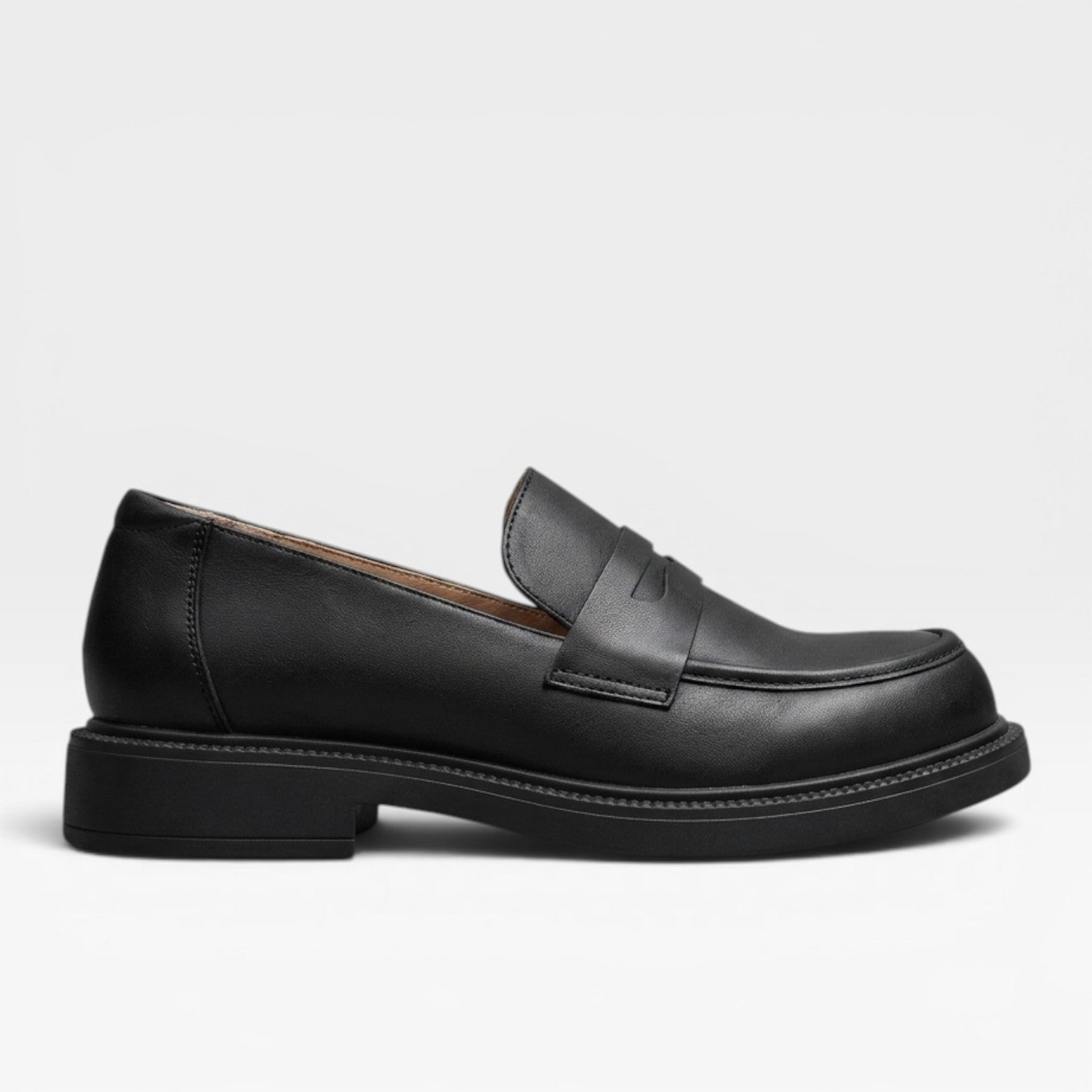 Genuine Leather Penny Loafers, Round Toe Slip On Flats