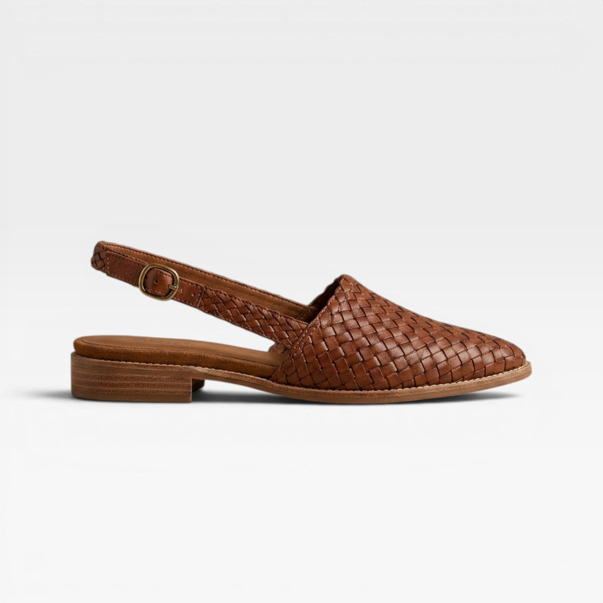 Woven Leather Slingback Loafers, Pointed Toe Flats