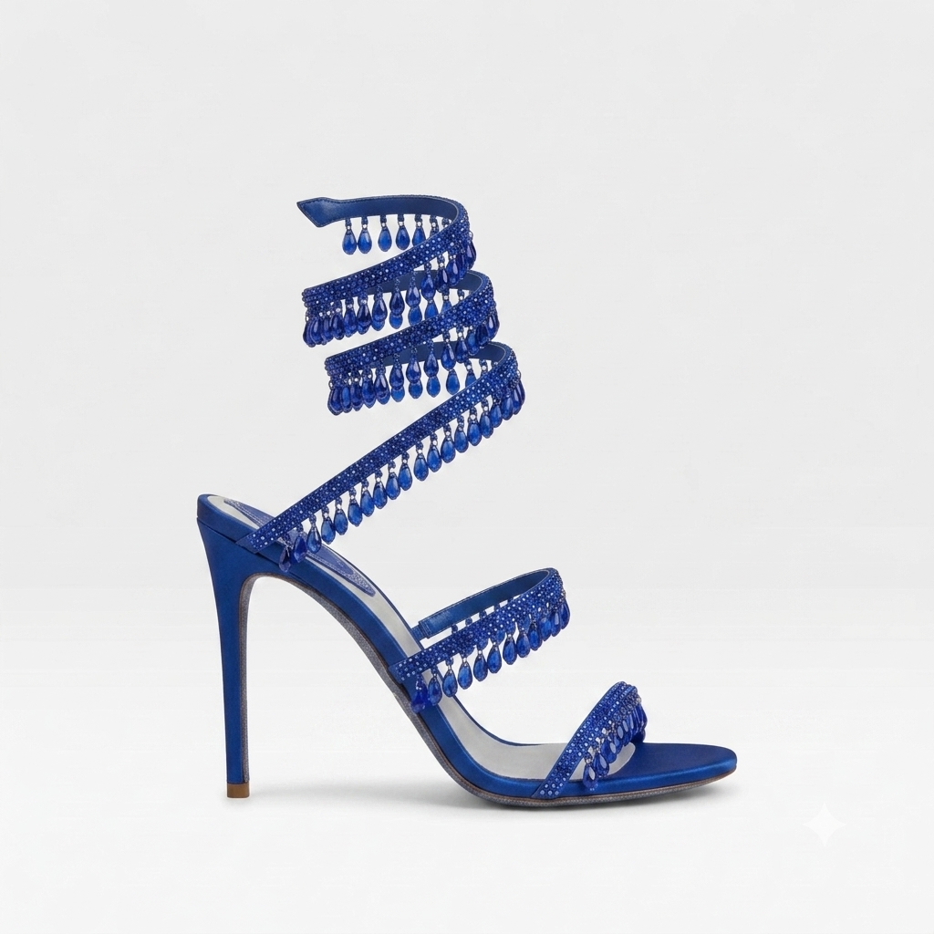 Crystal Strappy Heeled Sandals, Hand Sewn Party Shoes