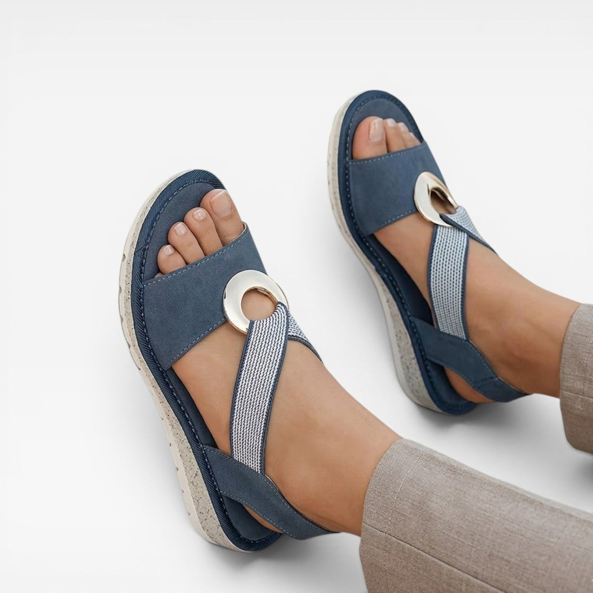 Toe Loop Flat Sandals, Gold Ring Slingback Comfort Sole