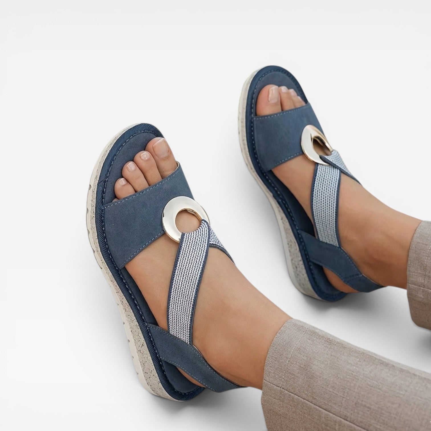 Toe Loop Flat Sandals, Gold Ring Slingback Comfort Sole
