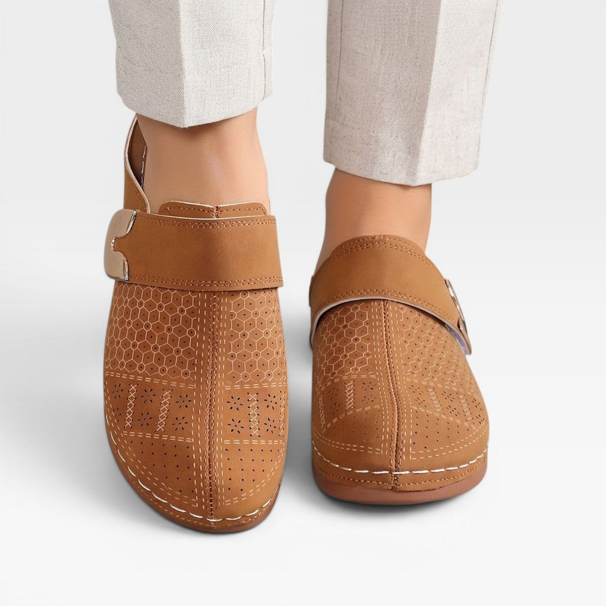 Leather Look Mules, Closed Toe Open Back Flat Shoes