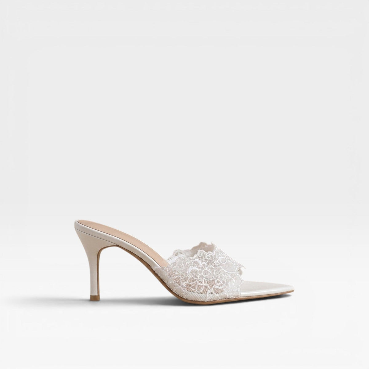 Lace Mule Heels, Scalloped Pointed Toe Mid Stiletto