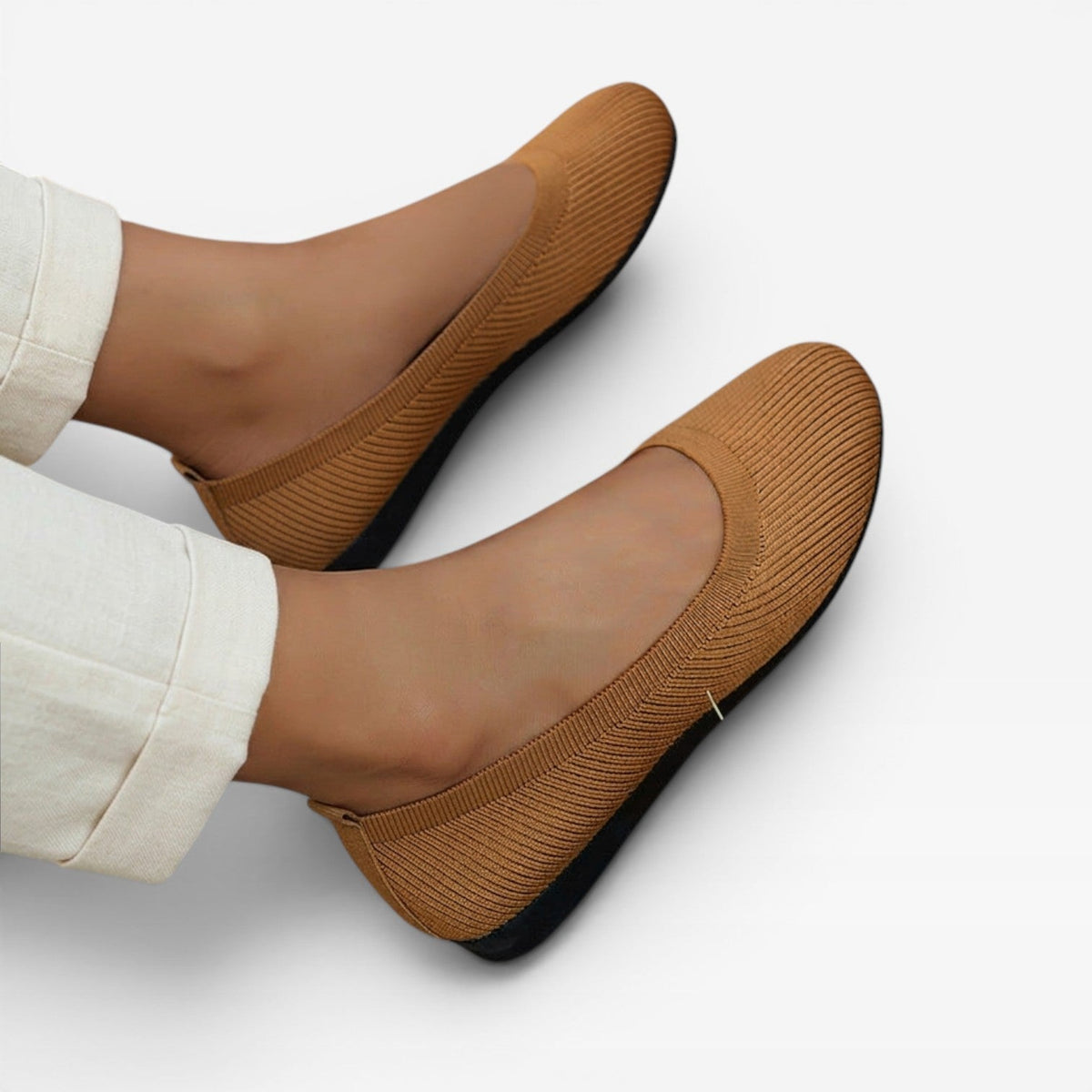 Knit Ballet Flats, Cushioned Round Toe Slip On Shoes