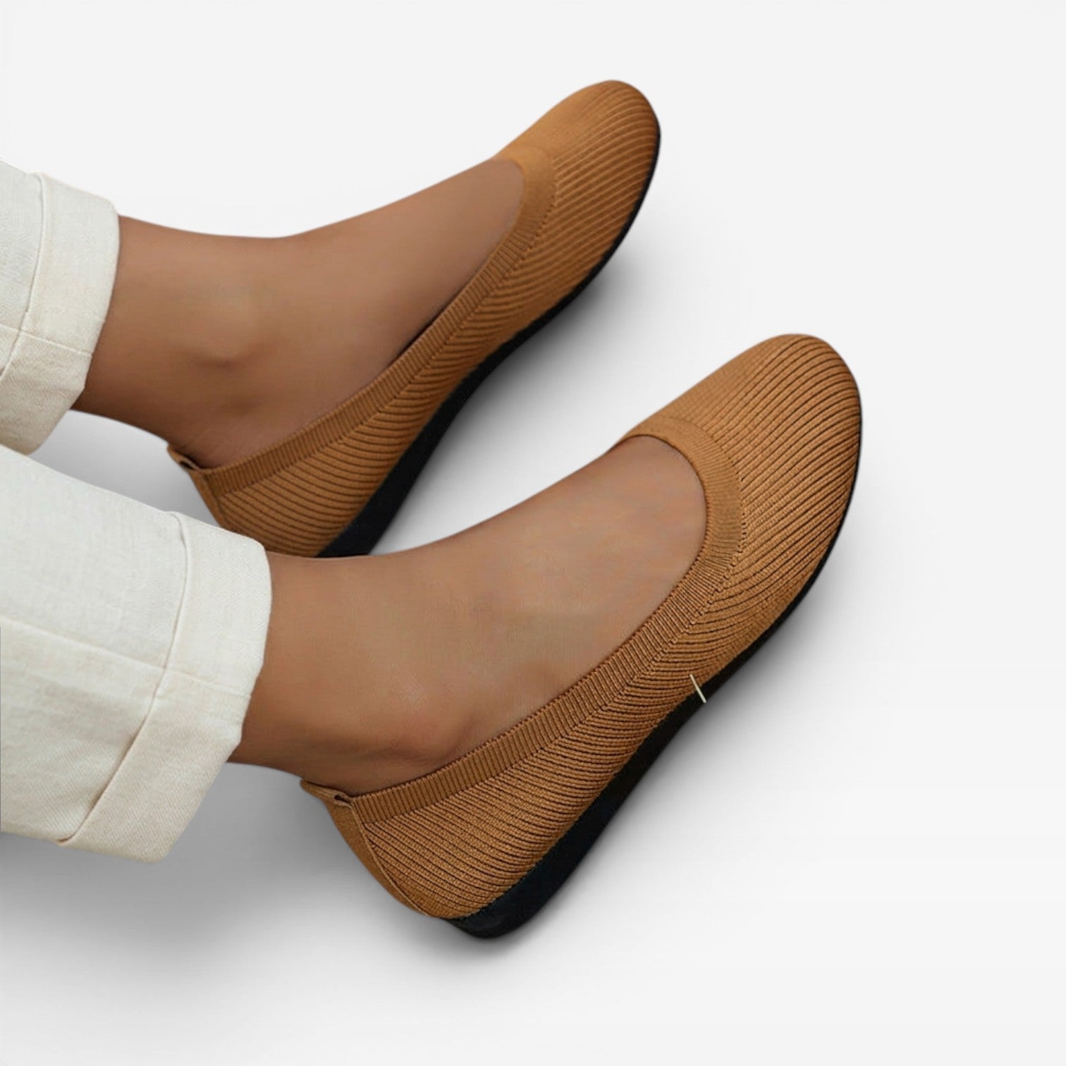 Knit Ballet Flats, Cushioned Round Toe Slip On Shoes