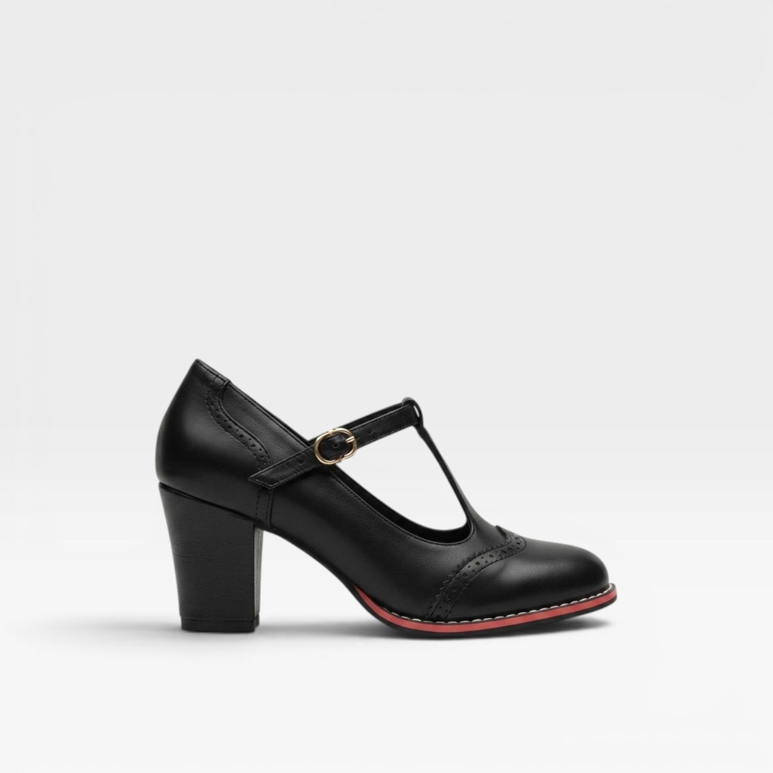 T Strap Mary Jane Pumps, 6cm Block Heel Brogue Shoes