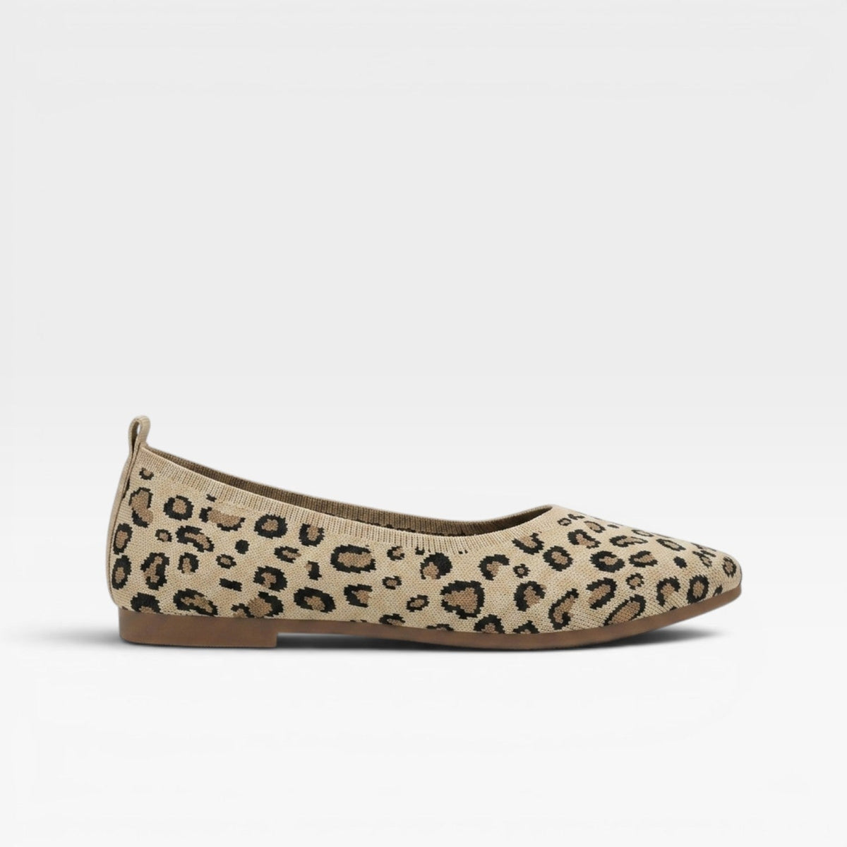 Knit Ballet Flats, Pointed Toe Leopard Print Slip Ons