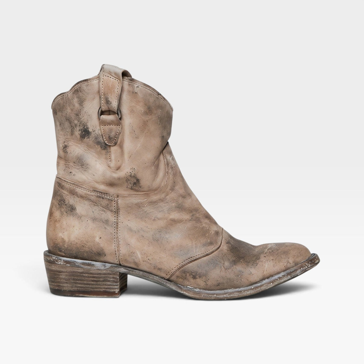 Western Ankle Boots, Suede Round Toe Low Block Heel