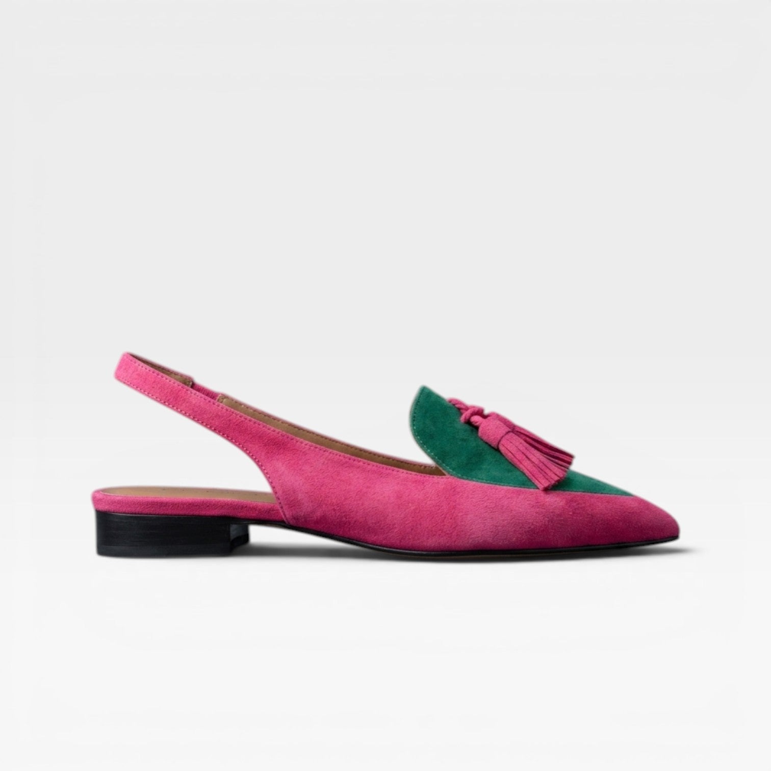 Color Block Slingback Flats, Suede Tassel Pointed Toe