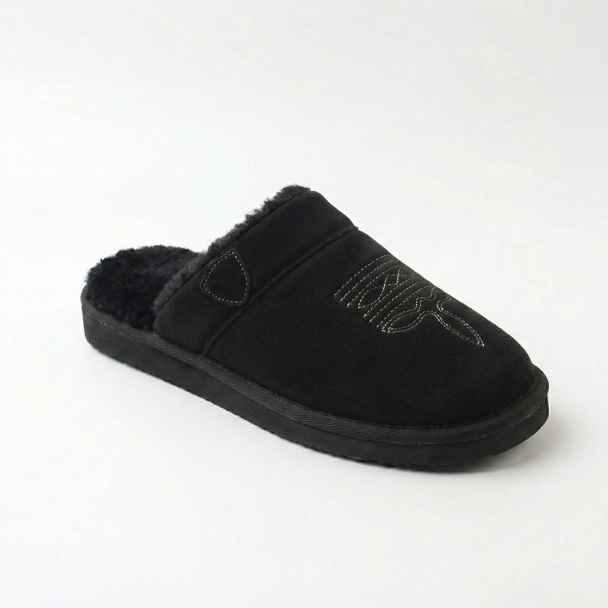 Suede Look Cowboy Slippers, Faux Fur Lined Slip On Mule