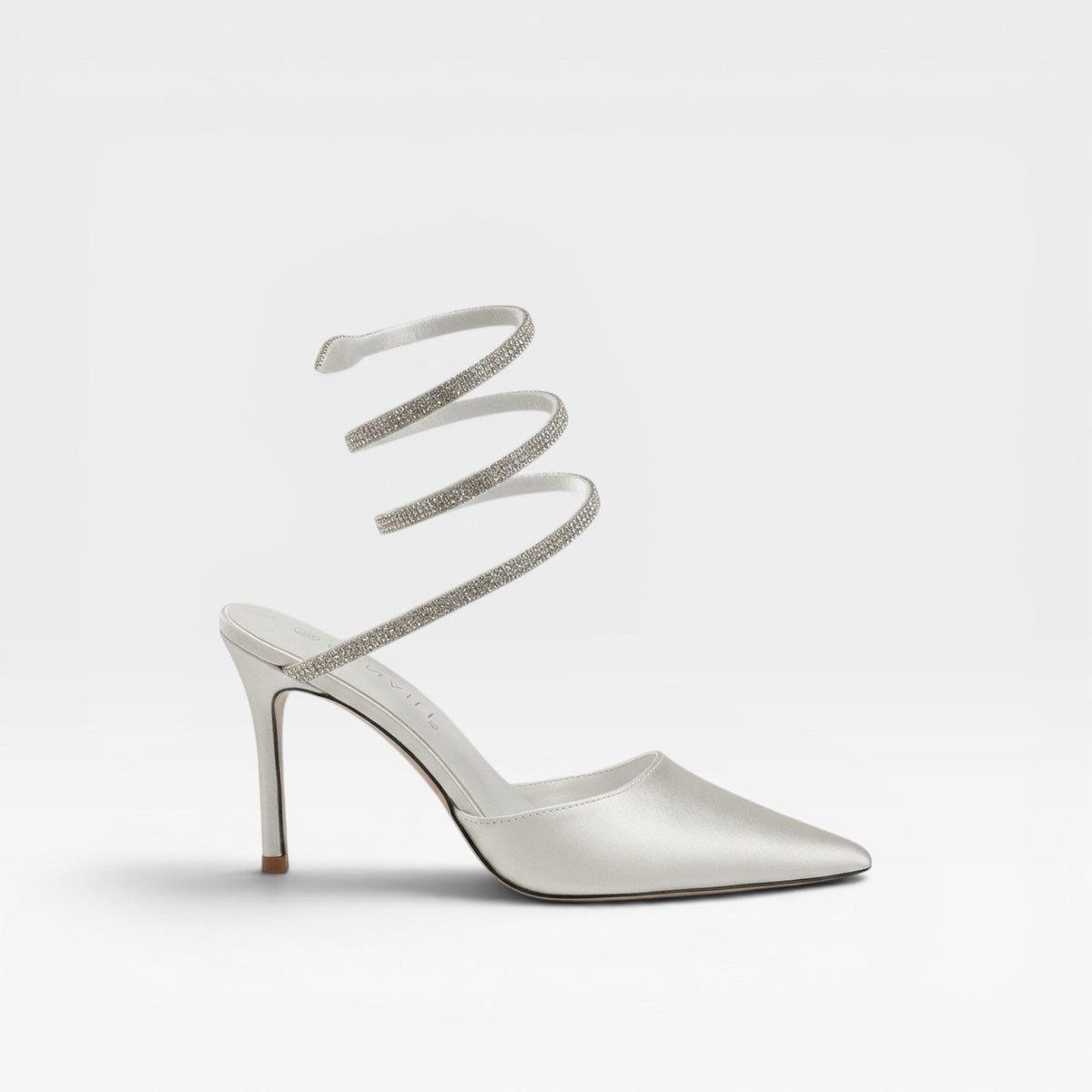 Crystal Ankle Wrap Heels, Satin Pointed Toe Stiletto