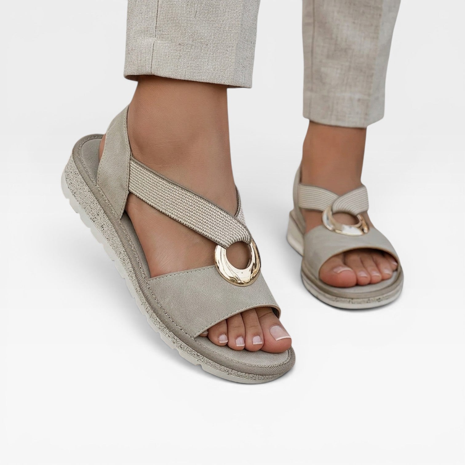 Toe Loop Flat Sandals, Gold Ring Slingback Comfort Sole