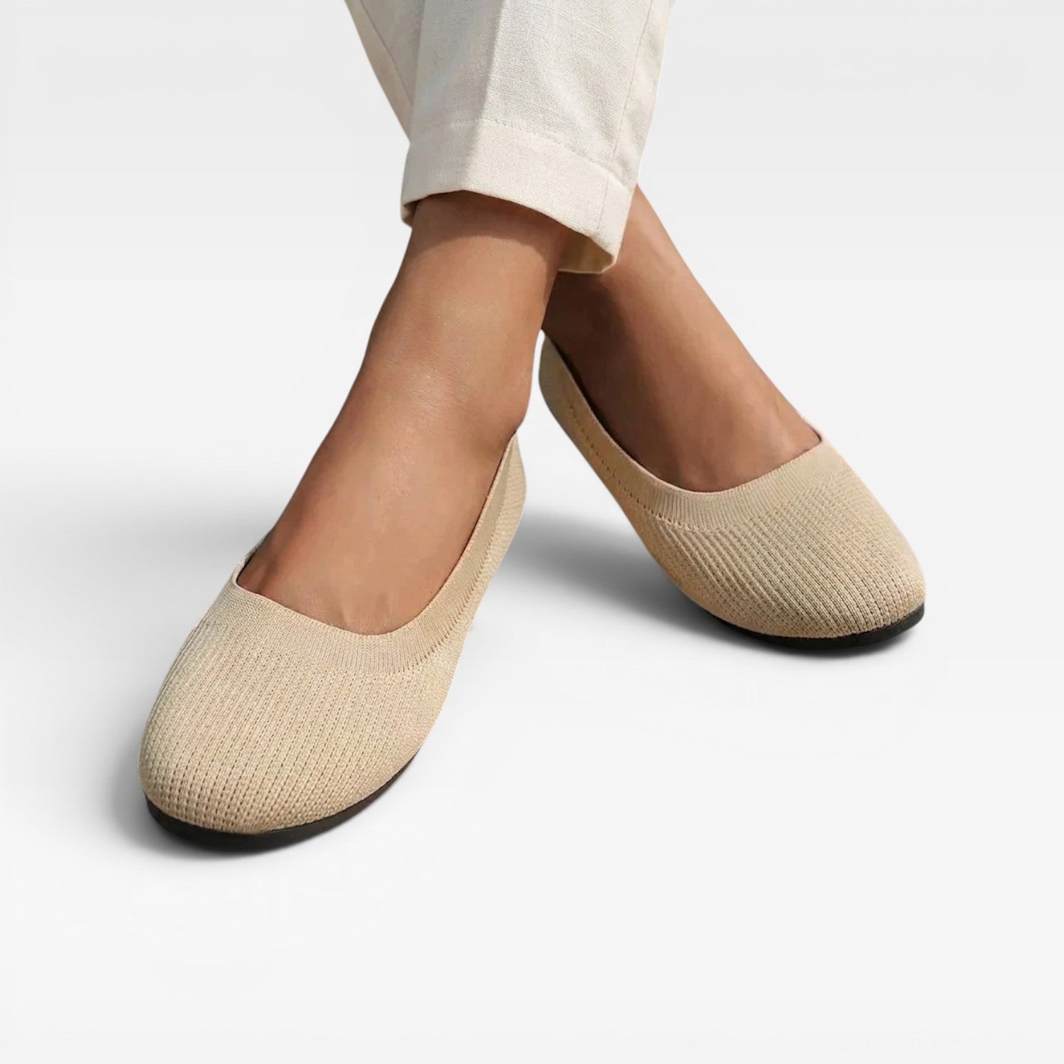 Knit Ballet Flats, Cushioned Round Toe Slip On Shoes