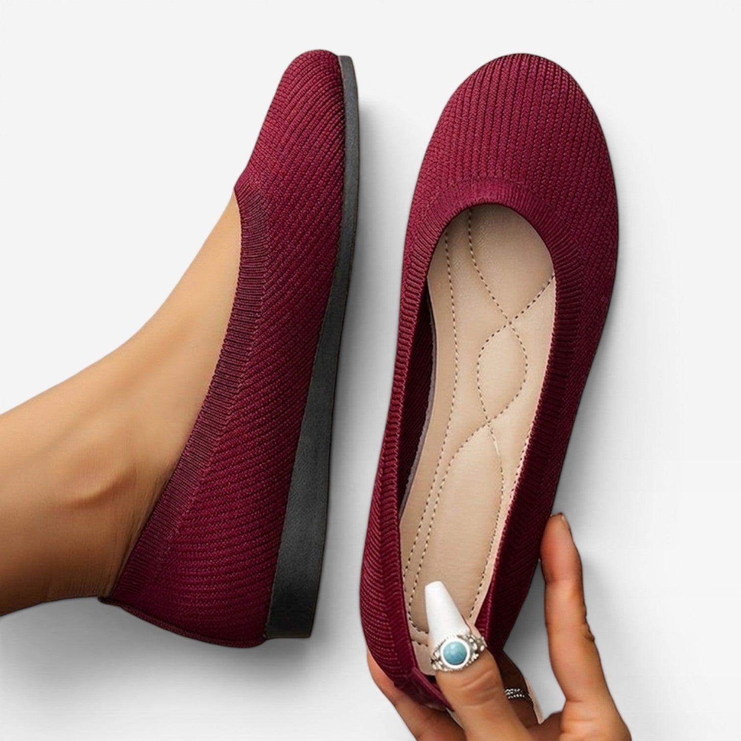 Knit Ballet Flats, Cushioned Round Toe Slip On Shoes