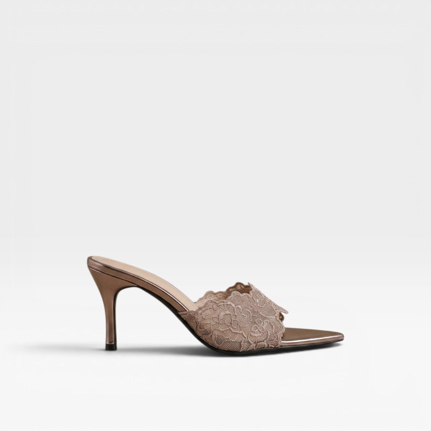 Lace Mule Heels, Scalloped Pointed Toe Mid Stiletto