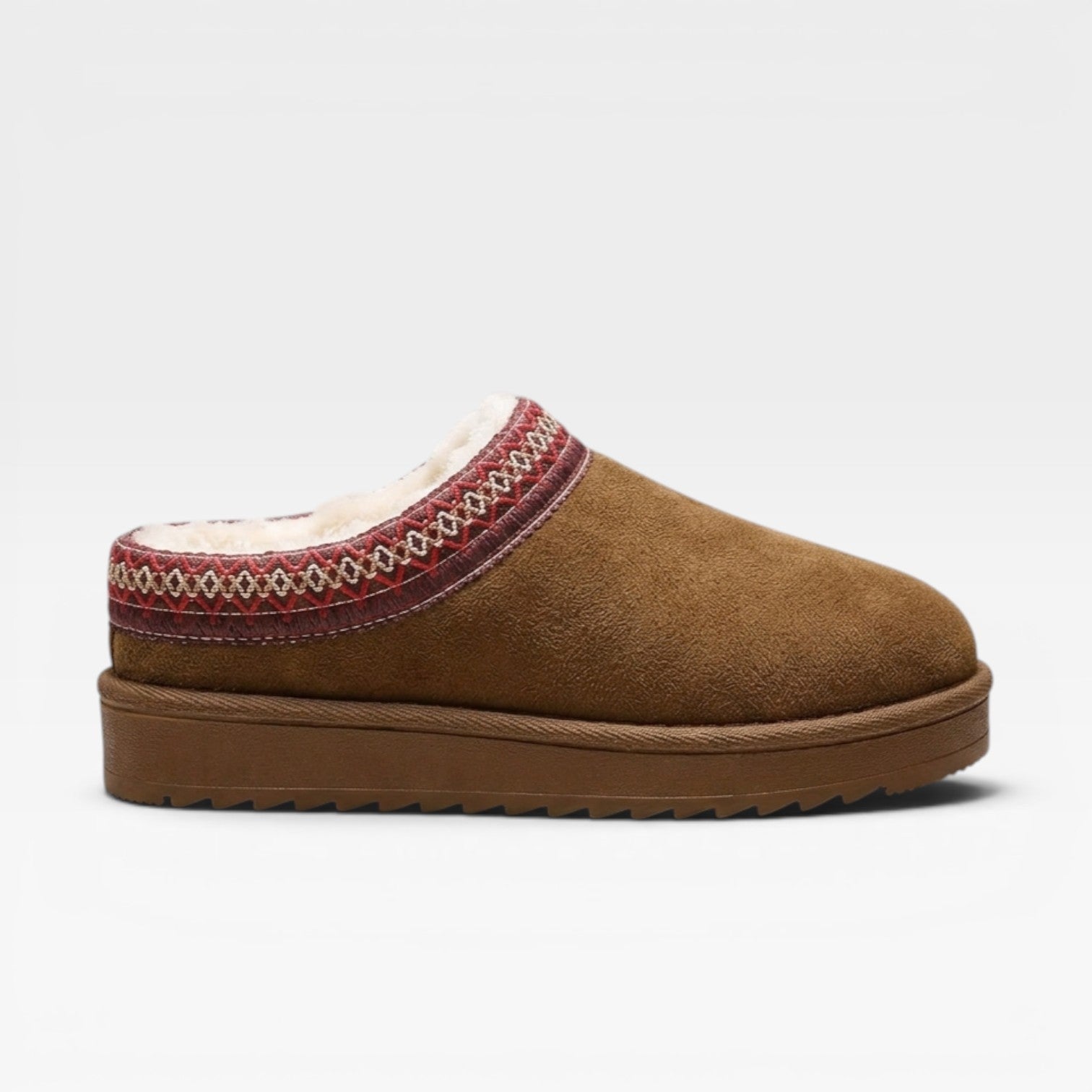Fleece Lined Platform Mule Clogs, Embroidered Trim