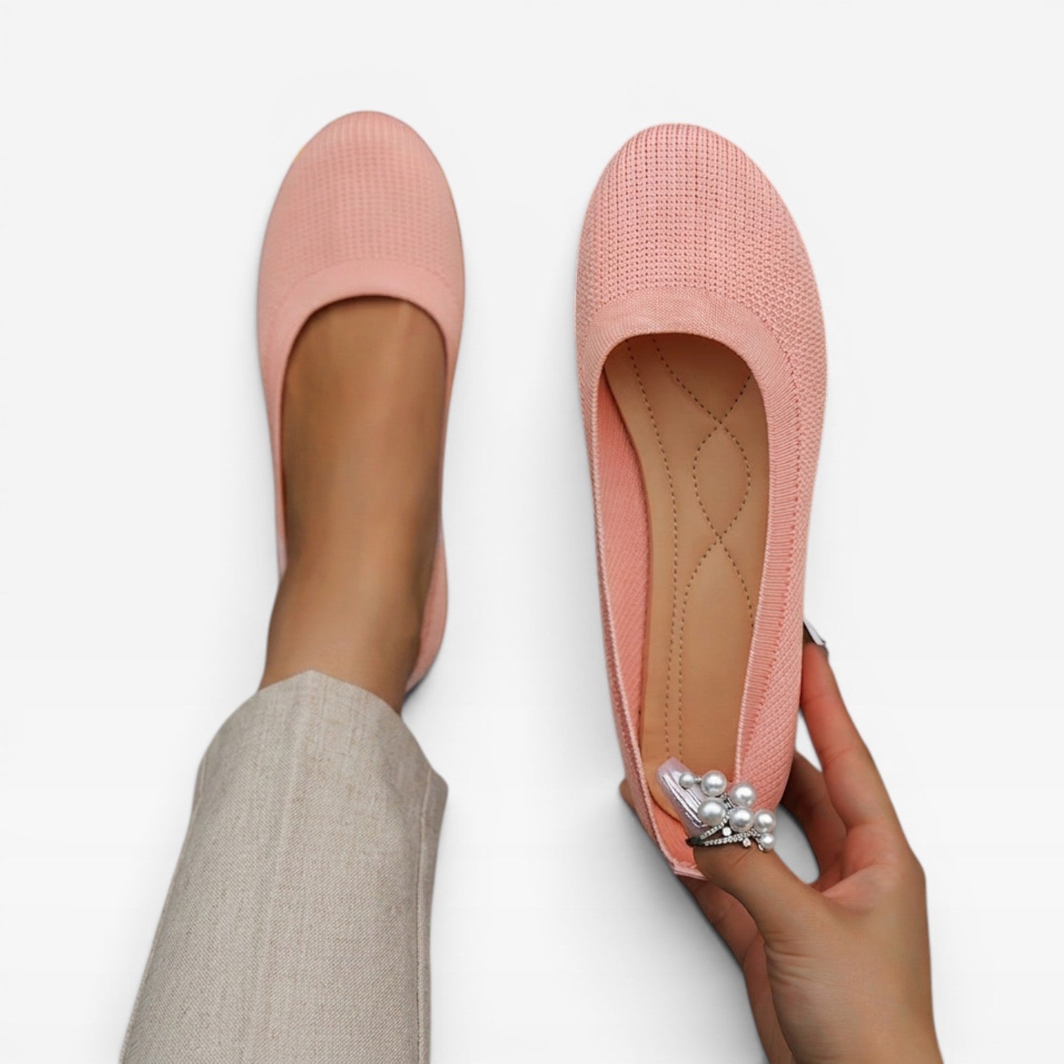 Knit Ballet Flats, Cushioned Round Toe Slip On Shoes