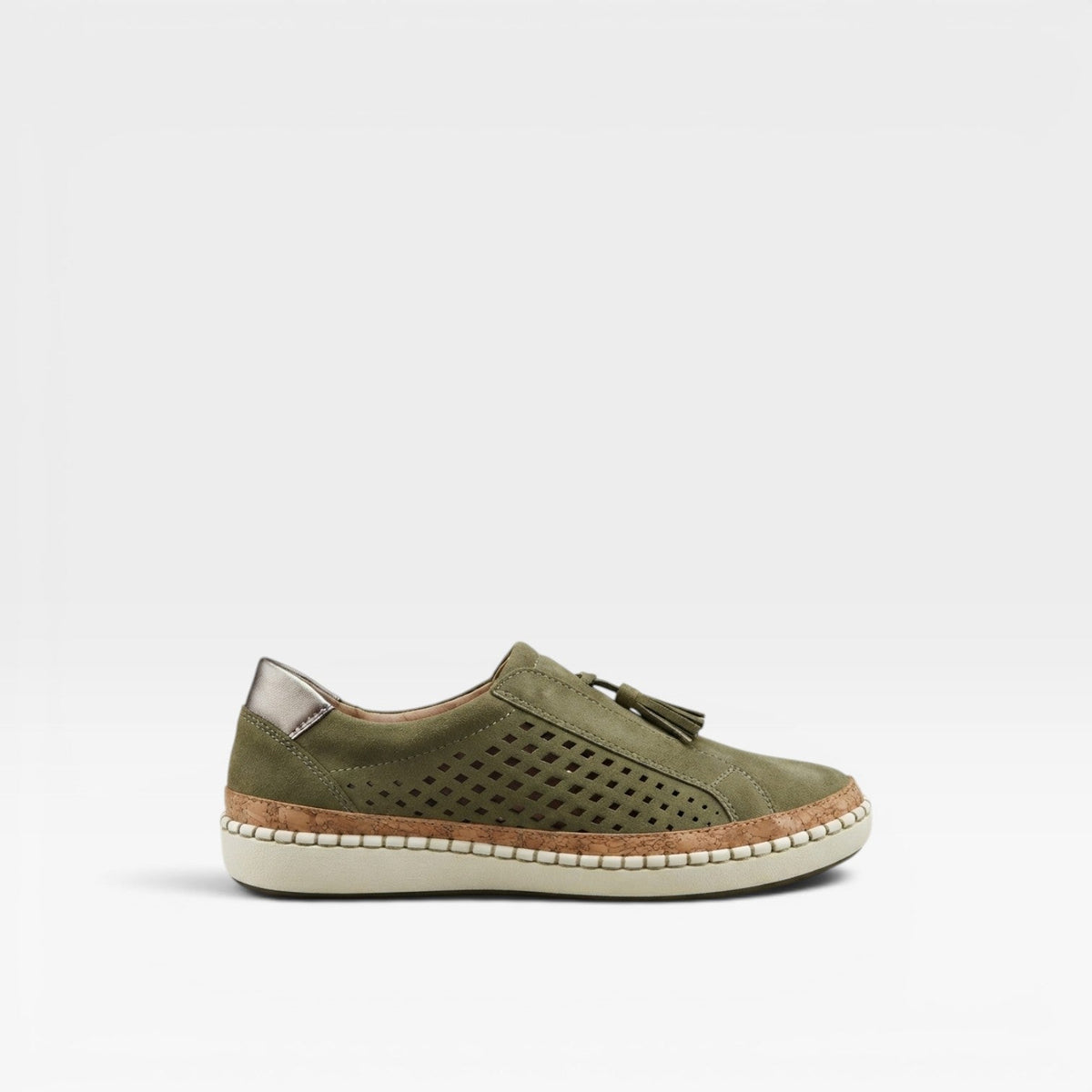 Suede Slip On Trainers, Perforated Tassel Cork Sole