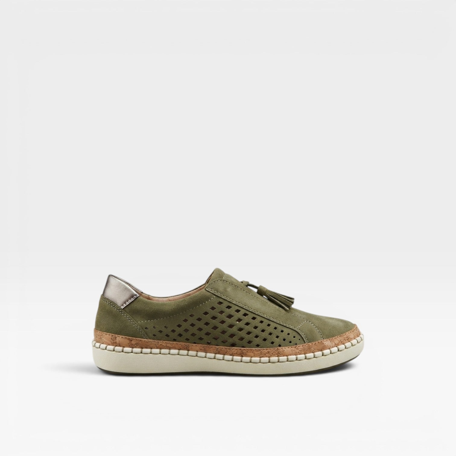 Suede Slip On Trainers, Perforated Tassel Cork Sole