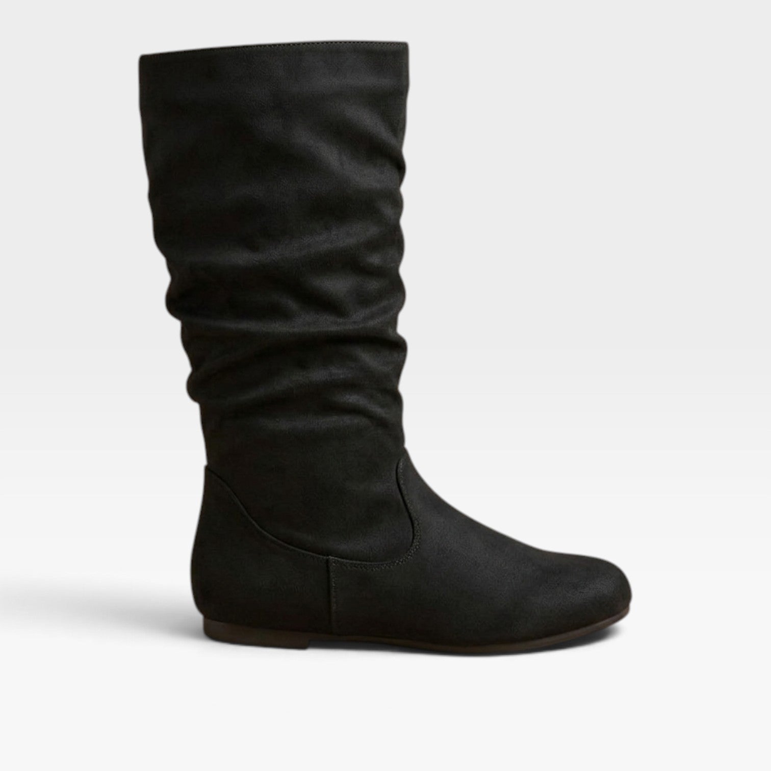 Mid Calf Slouch Boots, Hidden Wedge Sole and Side Zip