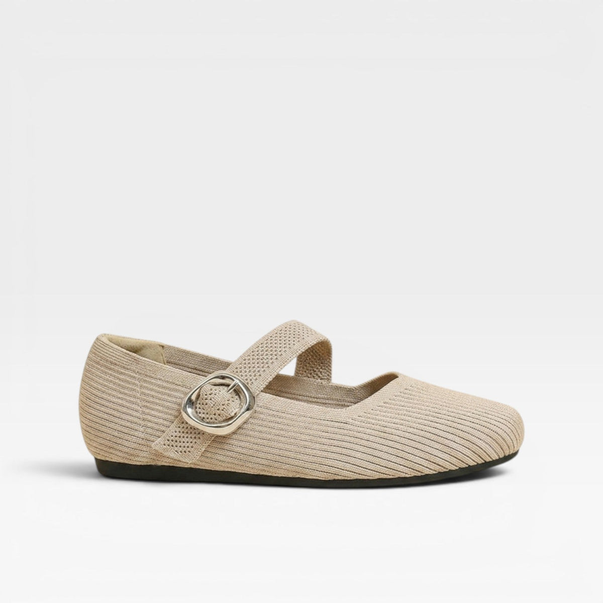 Knit Mary Jane Flats, Square Toe Buckle Strap Shoes