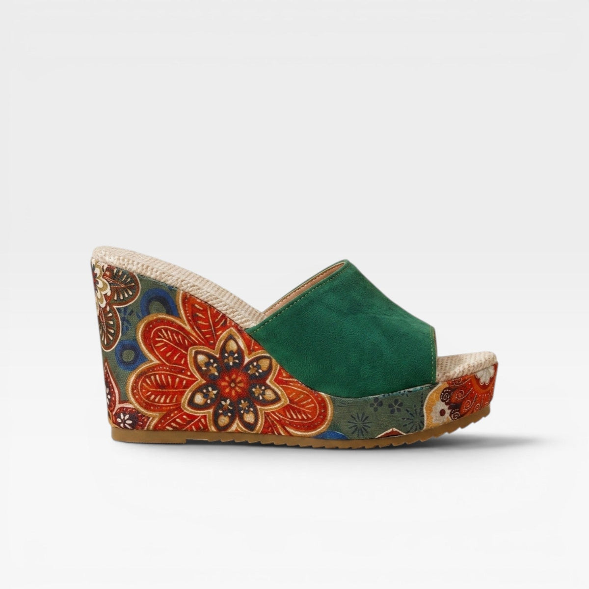 Wedge Platform Sandals, Handcrafted Print Slip On Mule