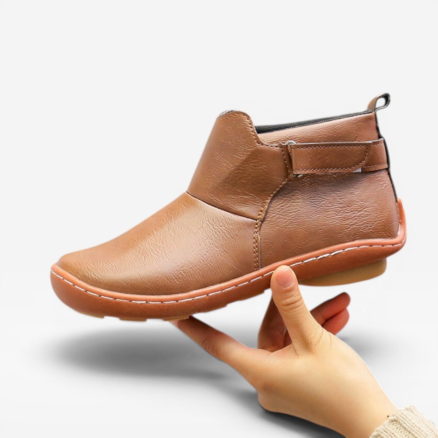 Hand Stitched Ankle Boots, Elastic Gore Low Wedge Sole