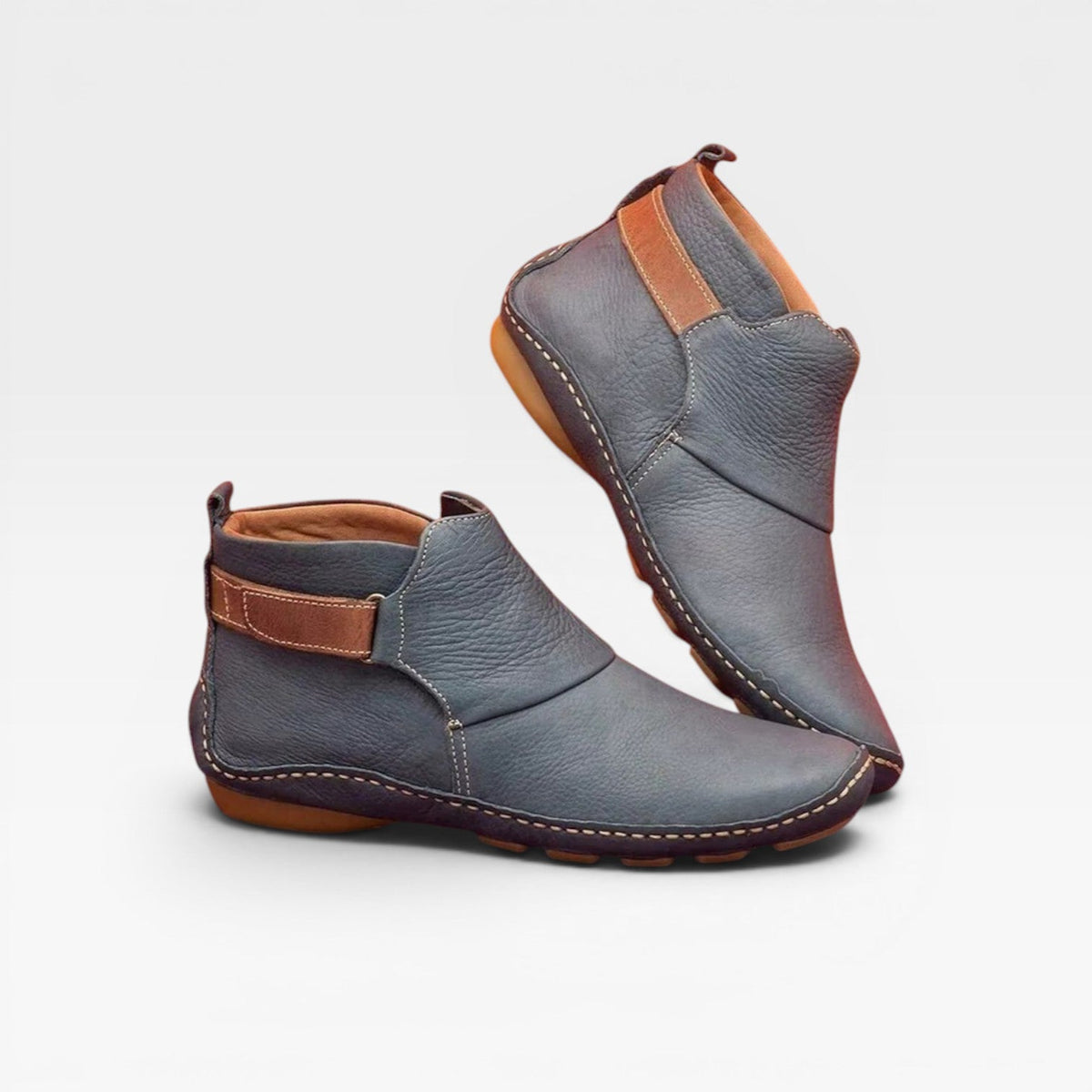 Hand Stitched Ankle Boots, Elastic Gore Low Wedge Sole