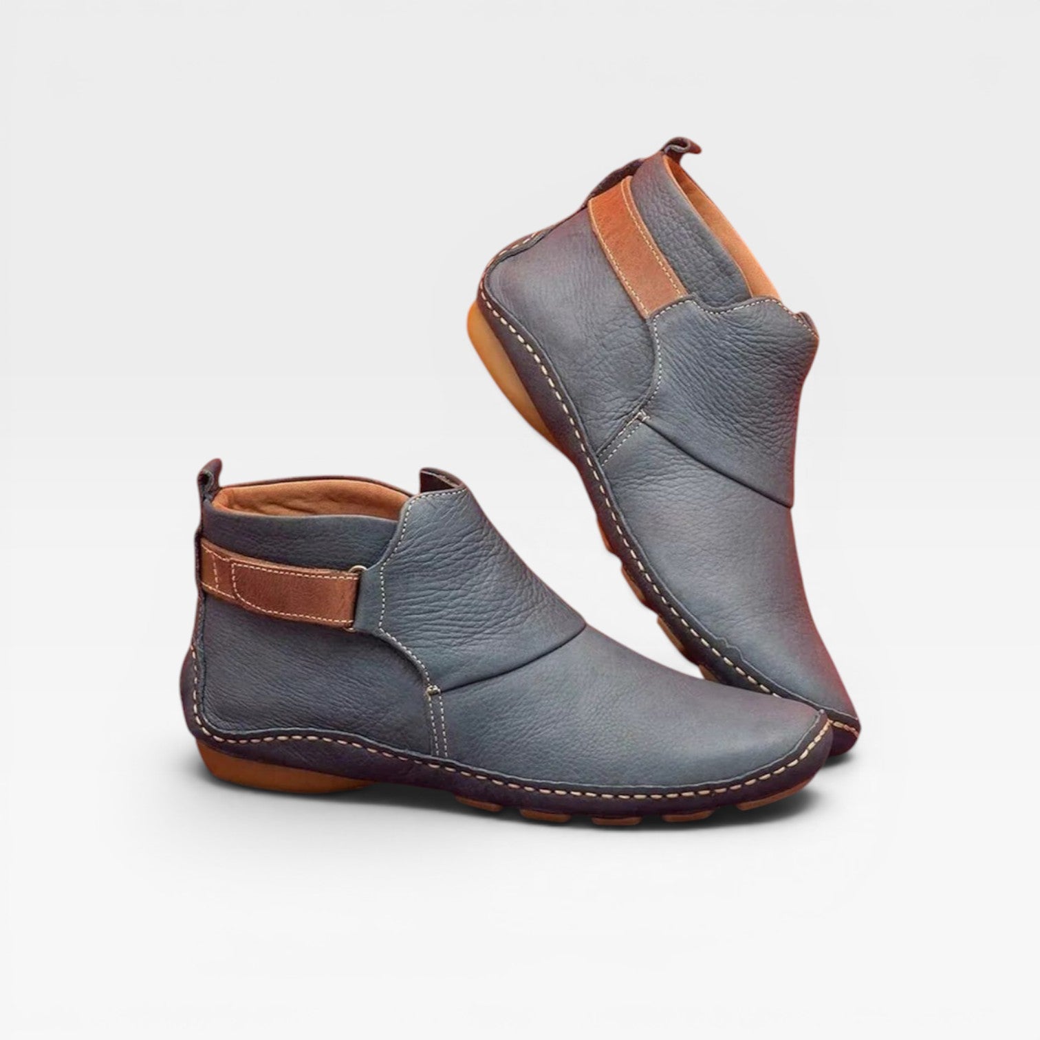 Hand Stitched Ankle Boots, Elastic Gore Low Wedge Sole