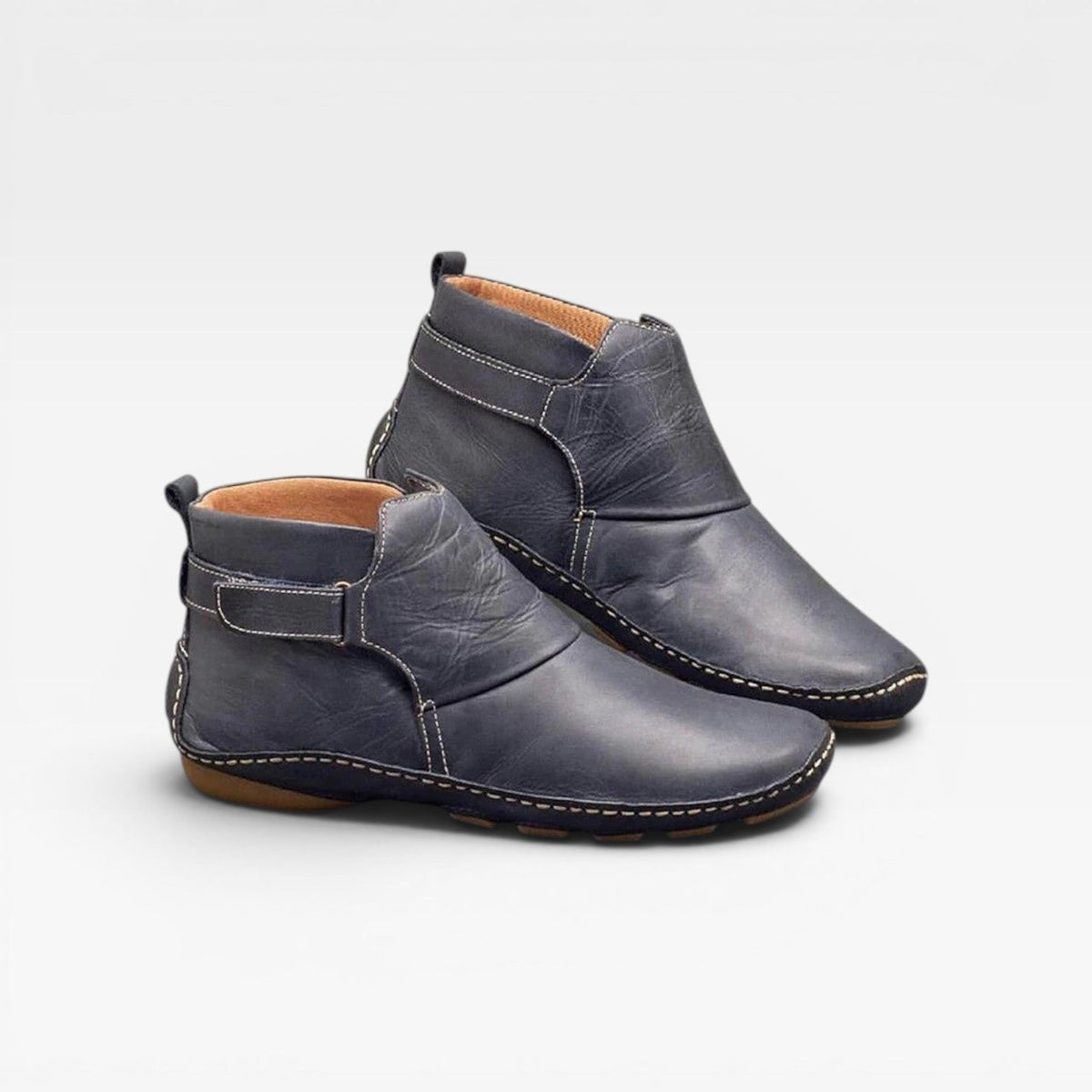 Hand Stitched Ankle Boots, Elastic Gore Low Wedge Sole