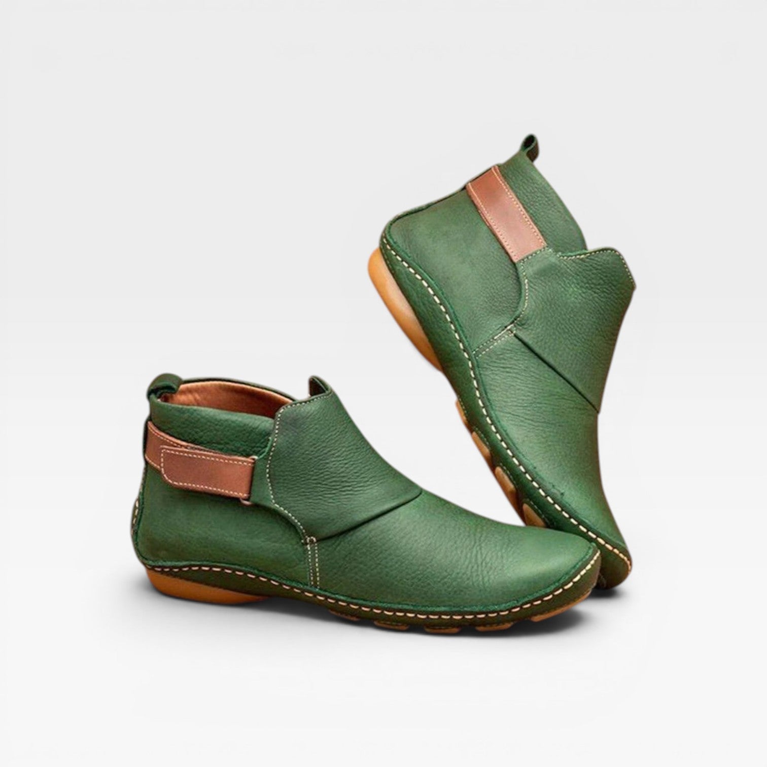 Hand Stitched Ankle Boots, Elastic Gore Low Wedge Sole