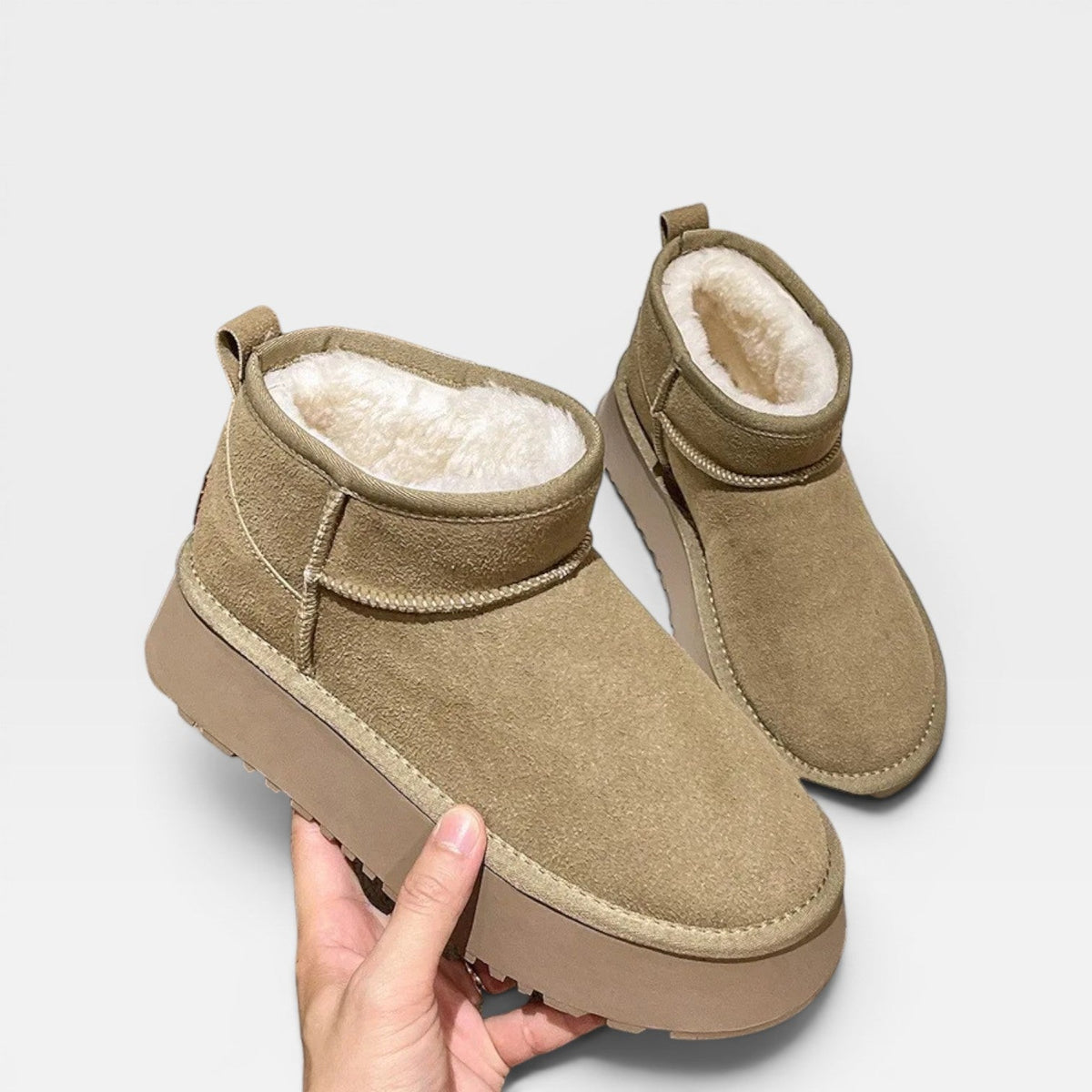 Shearling Platform Ankle Boots, Soft Suede Mini Fit
