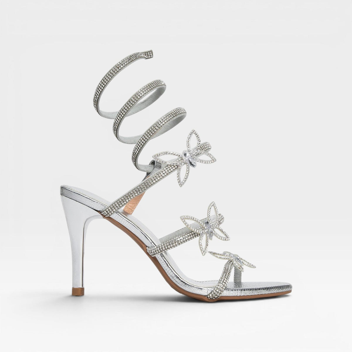 Crystal Butterfly Spiral Sandals, Open Toe Stilettos