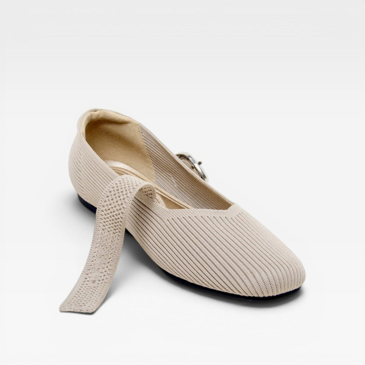 Knit Mary Jane Flats, Square Toe Buckle Strap Shoes