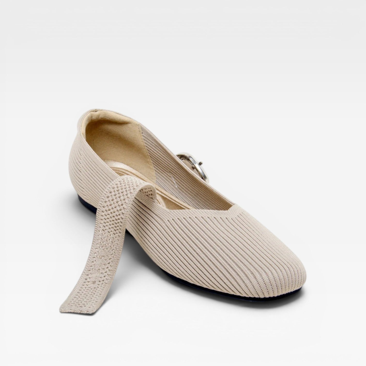 Knit Mary Jane Flats, Square Toe Buckle Strap Shoes
