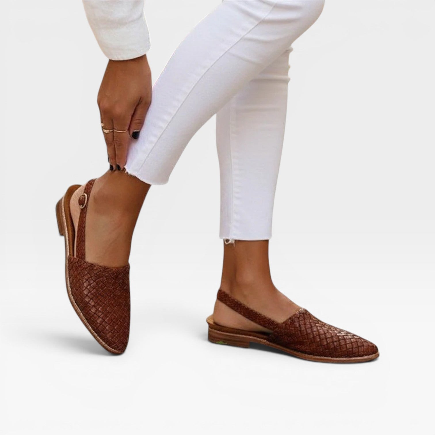 Woven Leather Slingback Loafers, Pointed Toe Flats